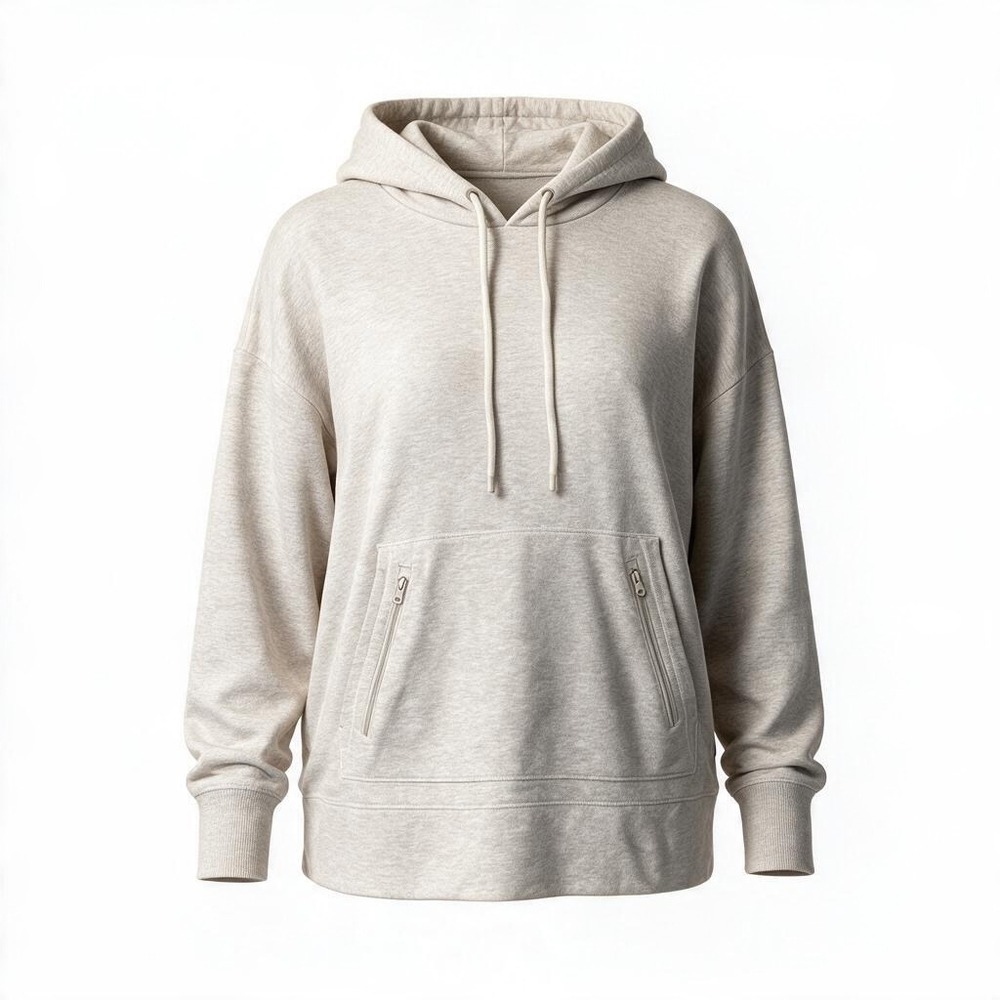 T by Talbots Petite Oatmeal Beige Hoodie Zipper Pockets Sweatshirt LP